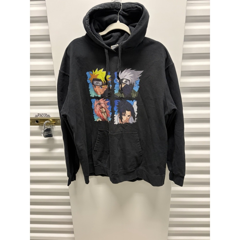 Vintage OG 2007 Naruto Shippuden Anime‎ Black Hoodie Sweatshirt Size XL Mens